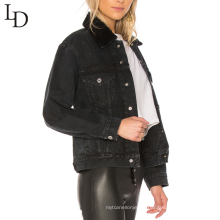 Bulk wholesale denim black jacket plain womens bomber jacket